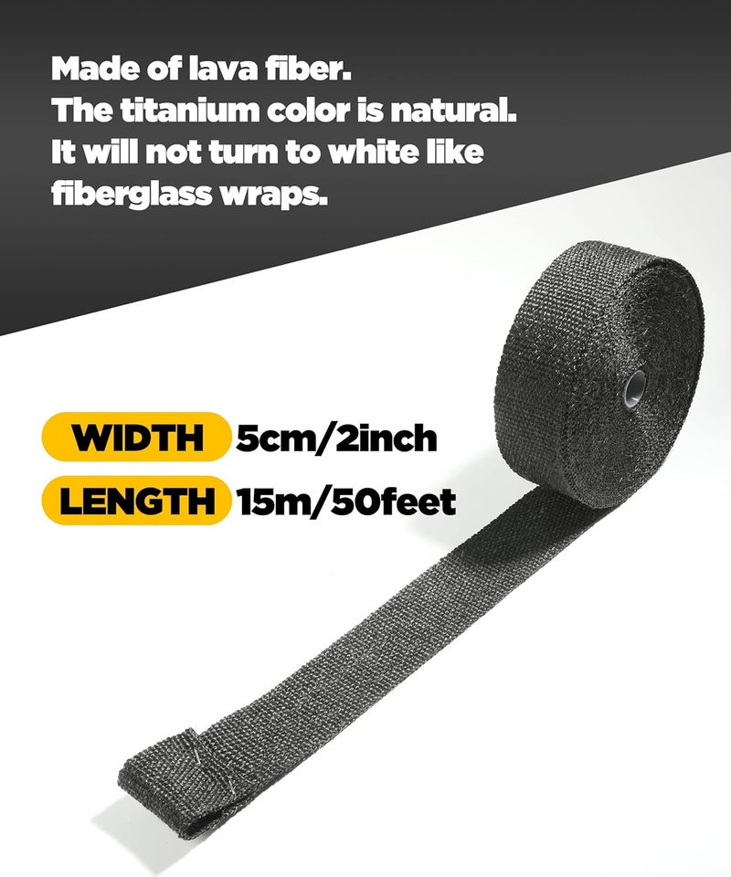 AOCISKA 2"x50' Exhaust Wrap,Black Exhaust Heat Wrap Roll with Stainless Ties,Heat Shield Insulation Heat Shield Automotive,Exhaust Heat Shield Header Wrap - Image 3